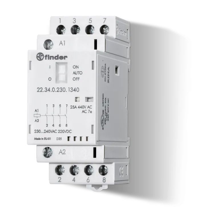Finder - Contacteur 2NO + 2NC  25A 48V AC/DC, AgSnO2, indicateur méca + LED