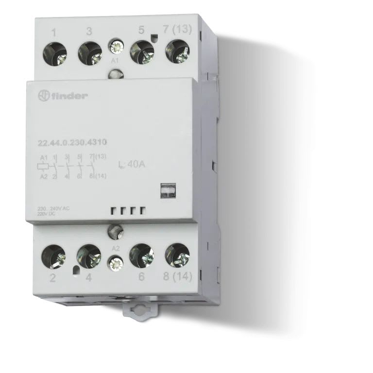 Finder - Contacteur modulaire 2NO + 2NC 40A 12V AC-DC, AgSnO2, indicateur meca