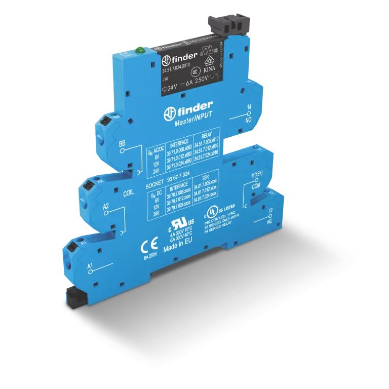 Finder - Interface mécanique masterINPUT 1RT 6A 12V AC/DC, AgNi + Au, bornes auto