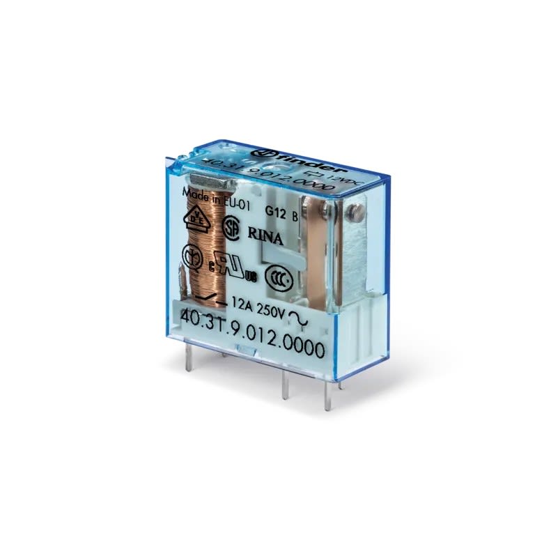 Finder - Relais circuit imprimé 1NO 12A 12V DC, AgNi + Au