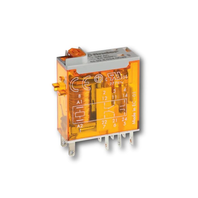 Finder - Relais miniature 2RT 8A 48V DC, indicateur mécanique + bouton test + double LED