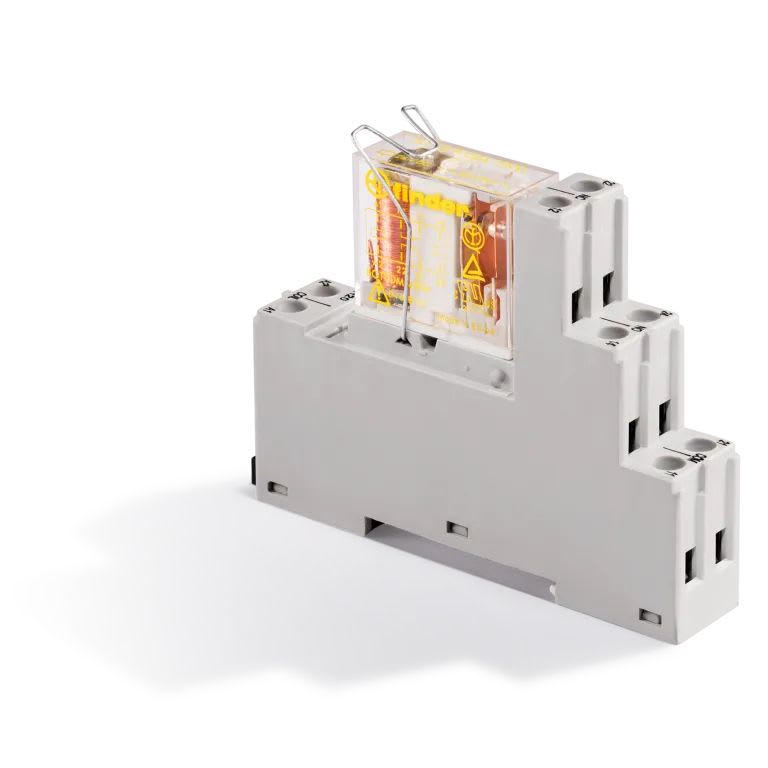 Finder - Interface relais de sécurité 2RT 8A 12V DC, étrier métallique, bornes à cage