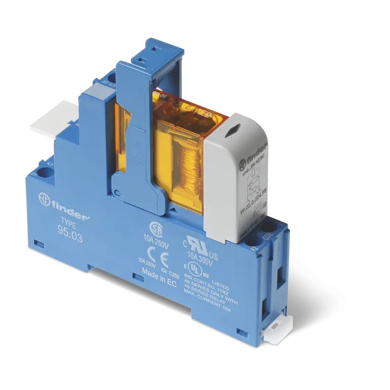 Finder - Interface 1RT 10A 12V AC, étrier plastique, bornes à cage
