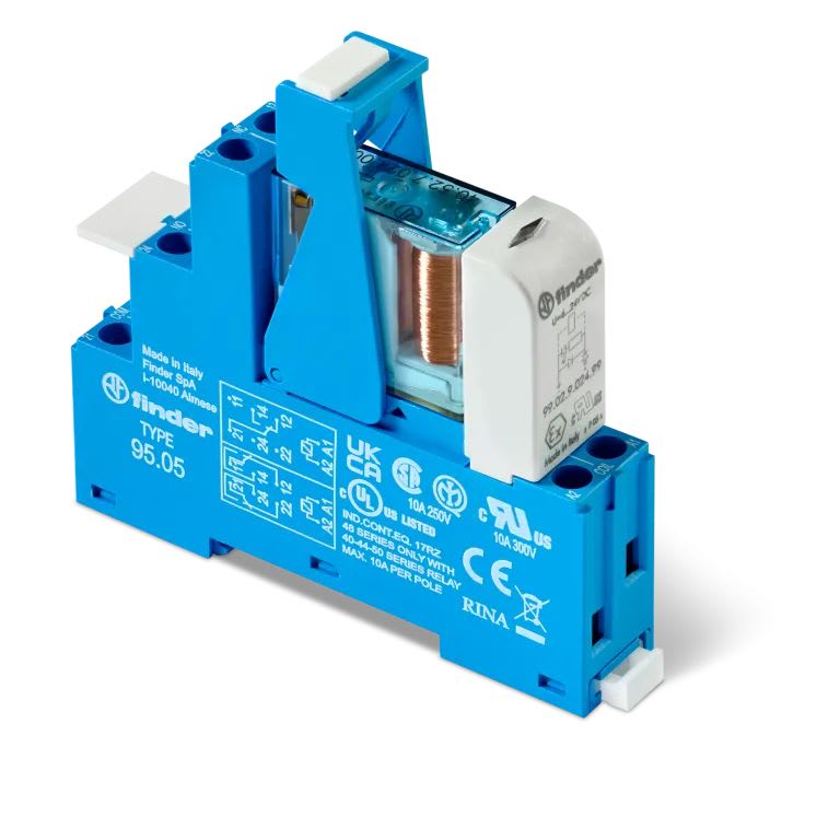 Finder - Interface 2RT 8A 120V AC, étrier plastique, bornes à cage sous blister