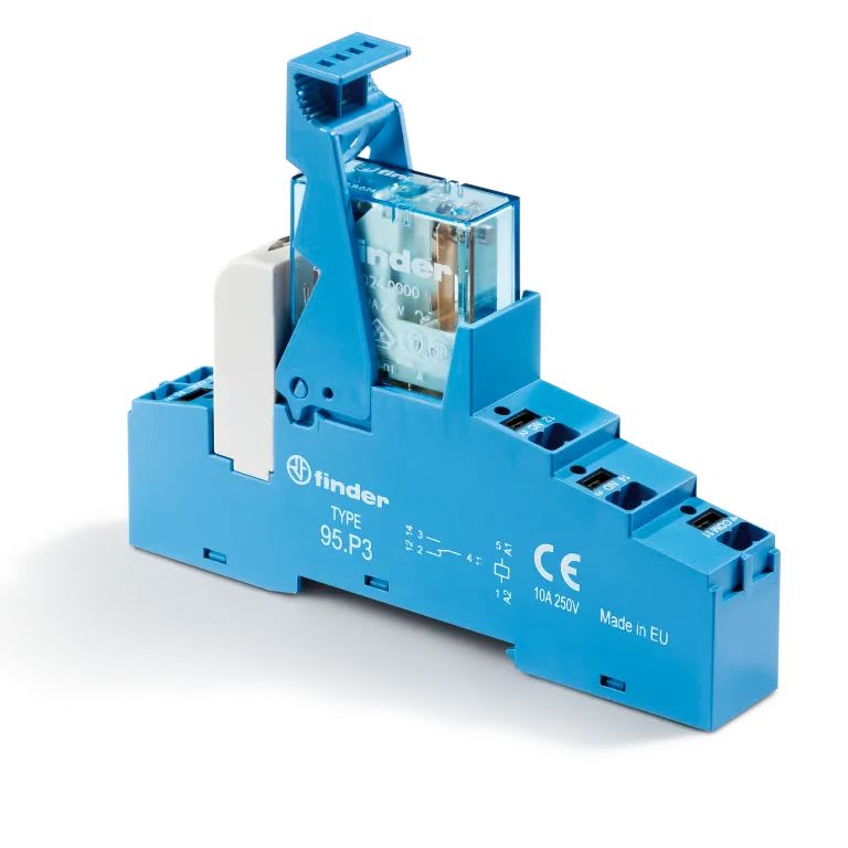 Finder - Interface 1RT 10A 12V AC, étrier plastique, bornes Push-in