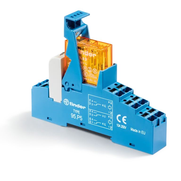 Finder - Interface 2RT 8A 230V AC, étrier plastique, bornes Push-in