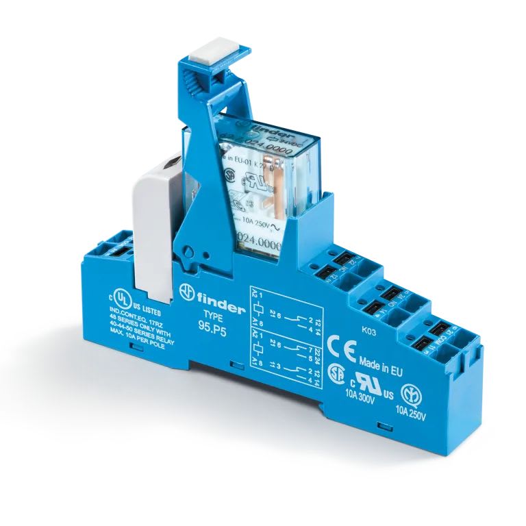 Finder - Interface 2RT 10A 12V DC sensible, étrier plastique, bornes Push-in
