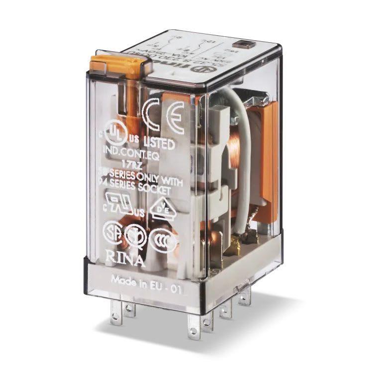 Finder - Relais industriel 2RT 10A 48V AC, bouton test + indicateur mécanique + LED