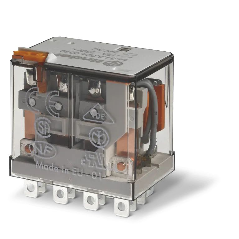 Finder - Relais de puissance 4RT 12A 12V DC, bouton test + indicateur mécanique