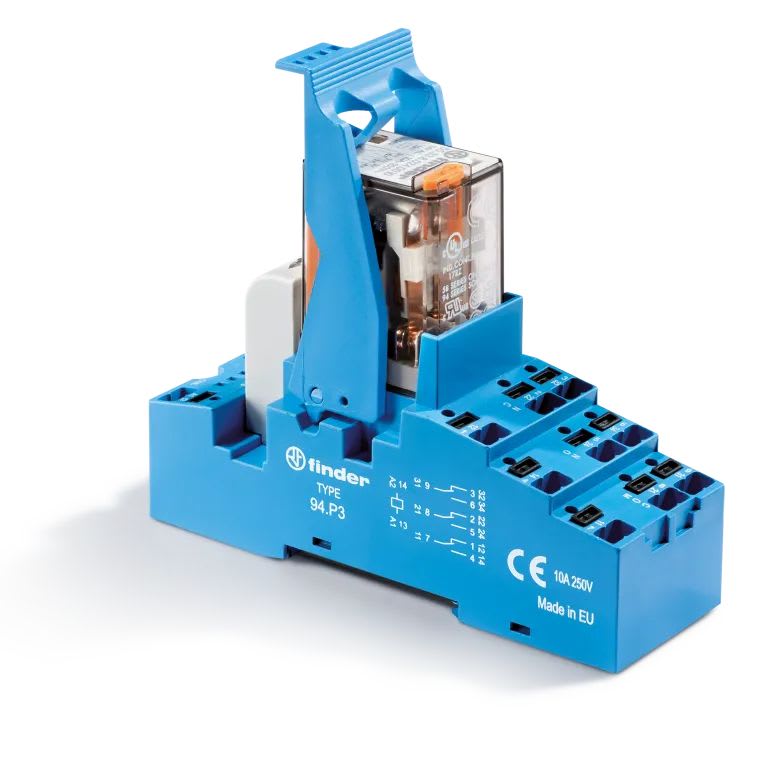 Finder - Interface 3RT 10A 12V AC, étrier plastiq, Push-in, LED + varistor