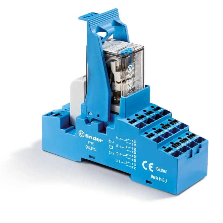 Finder - Interface 4RT 6A 24V DC, étrier métal, Push-in, indic méca, IECEx, ATEX