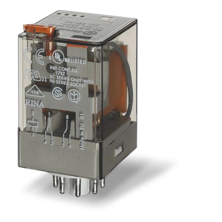 Finder - Relais industriel octal 2RT 10A 6V DC, bouton test et indicateur mécanique
