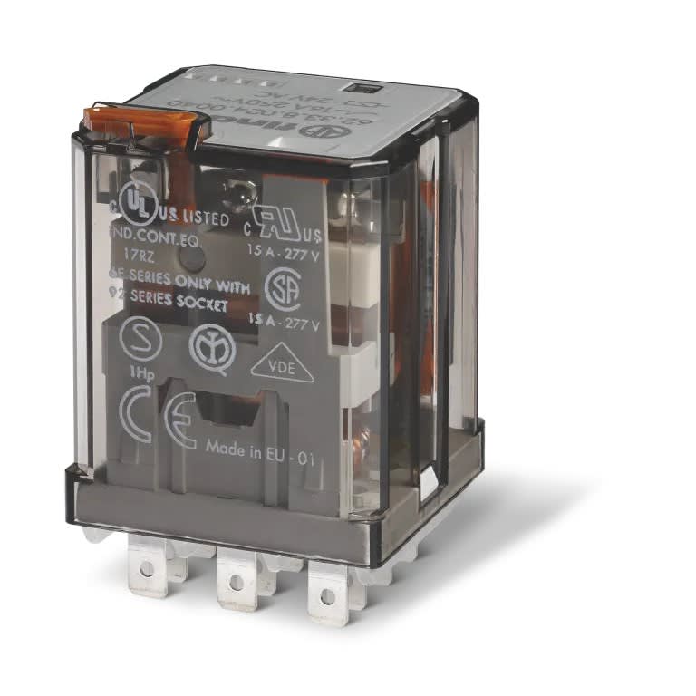 Finder - Relais de puissance 3RT 16A 24V DC, bouton test et indicateur méca, AgSnO2