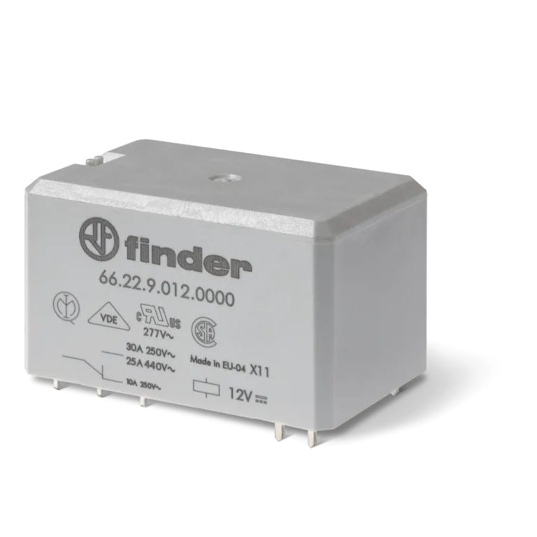 Finder - Relais de puissance CI 2RT 30A 12V DC, doubles picots, AgSnO2