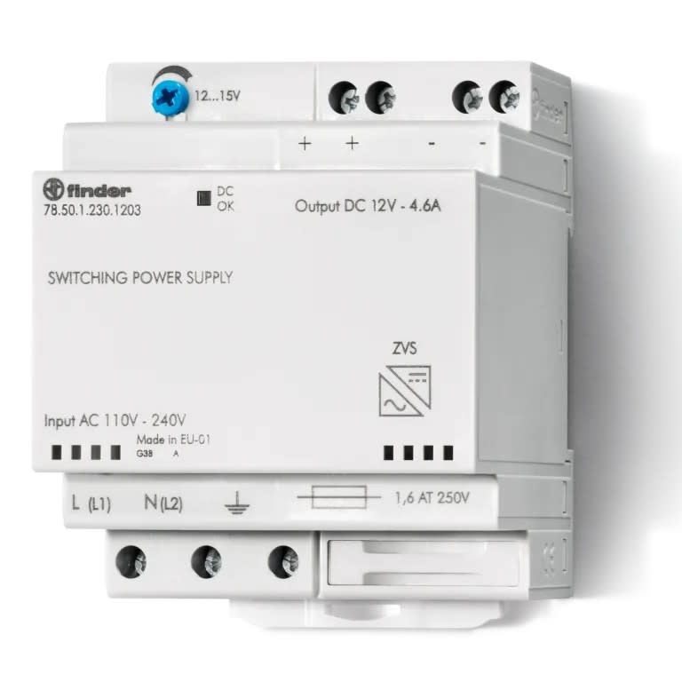 Finder - Alimentation 4,6A IN : 110 à 240V AC, OUT : 12V DC 50W, fusible + régulateur