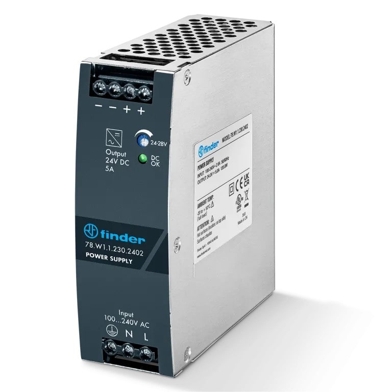 Finder - Alimentation monophasée Basic 5A 120W, entrée 100...240V AC, sortie 24V DC