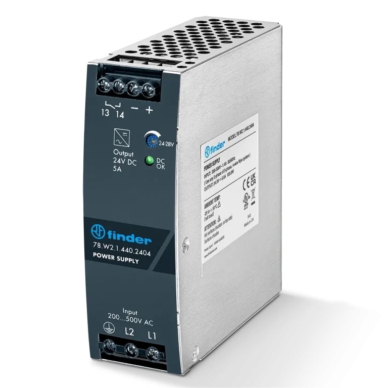 Finder - Alimentation biphasée Premium 5A 120W, entrée 200...500V AC, sortie 24V DC