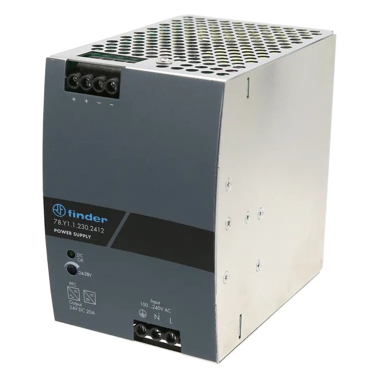 Finder - Alimentation monophasée Basic 20A 480W, entrée 100...240V AC, sortie 24V DC