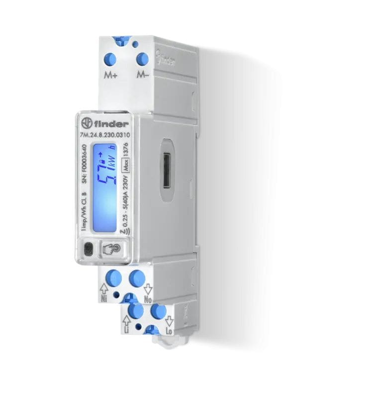 Finder - Compteur d'énergie digital monophasé, 40A maximum, Modbus, certifié MID, NFC