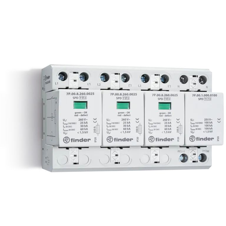 Finder - Paraf T1+2 3 varist+éclat Un 230V Iimp 12,5KA 1,5KV avec Telesignalisation