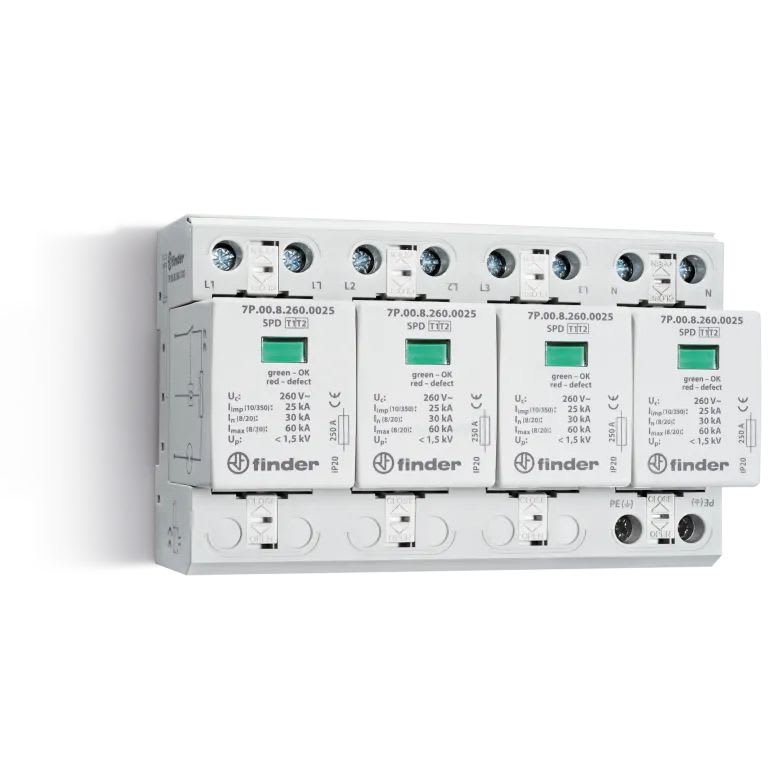 Finder - Paraf T1+2 4 varist Un 230V Iimp 12,5KA 1,5KV avec Telesignalisation