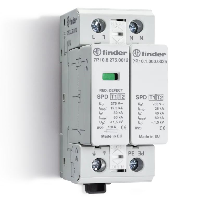 Finder - Paraf T1 1varist + 1 éclat Un 230V Iimp 12,5KA 1,2KV avec Telesignalisation