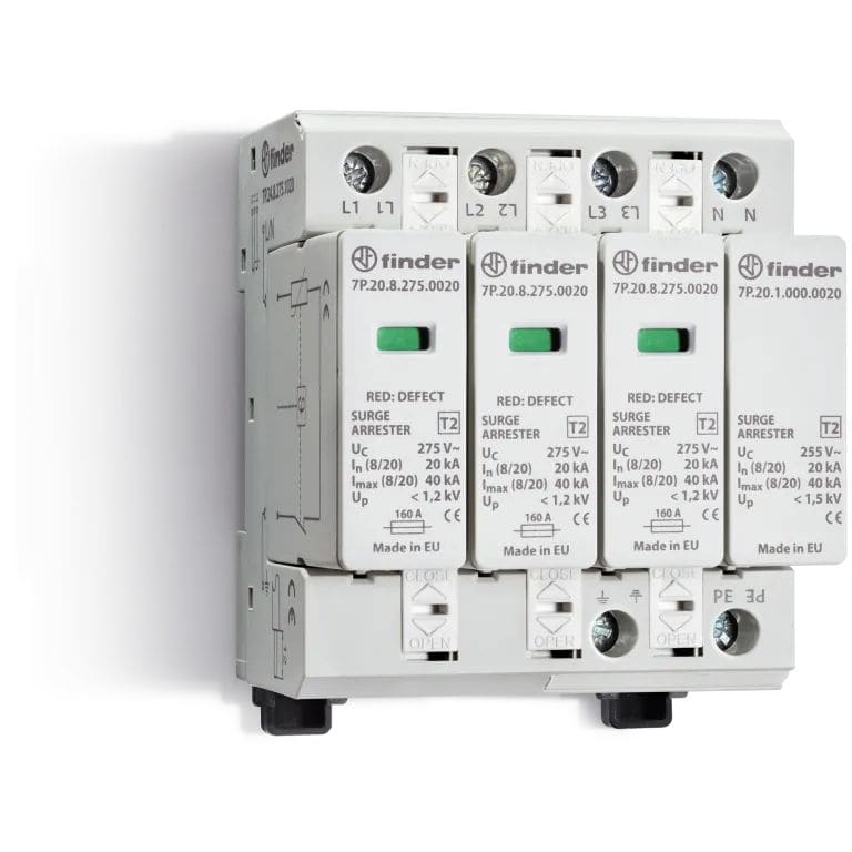 Parafoudre Type 2 à Varistors Débrochables Avec Contrôle Visuel/télésignalisation - Protection Contre Les Surtensions Pour Installation électrique - Modèle Finder 7P2182751020