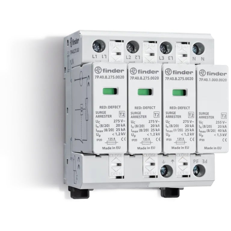 Finder - Paraf T2 tetra, 3 varistors + éclateur, 230V, In20kA, Up1,2kV,Télésignalisation