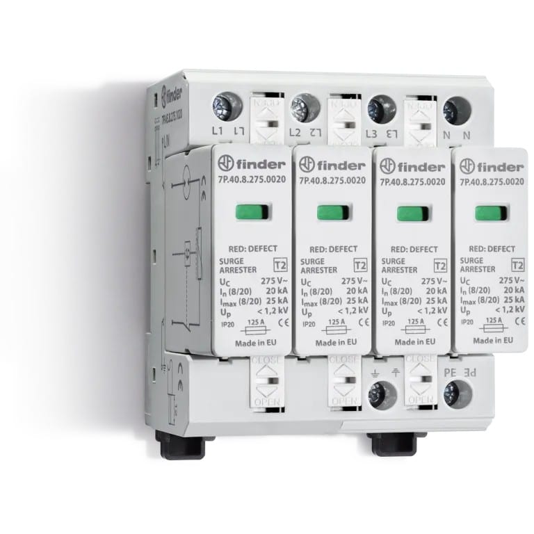 Finder - Paraf T2 tetra, 4 varistors 230V, In20kA, Up1,2kV,Télésignalisation