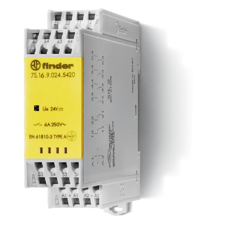 Finder - Relais mod contacts guidés 4NO+2NC 6A 110V DC, AgSnO2+Au, SIL2, à cage