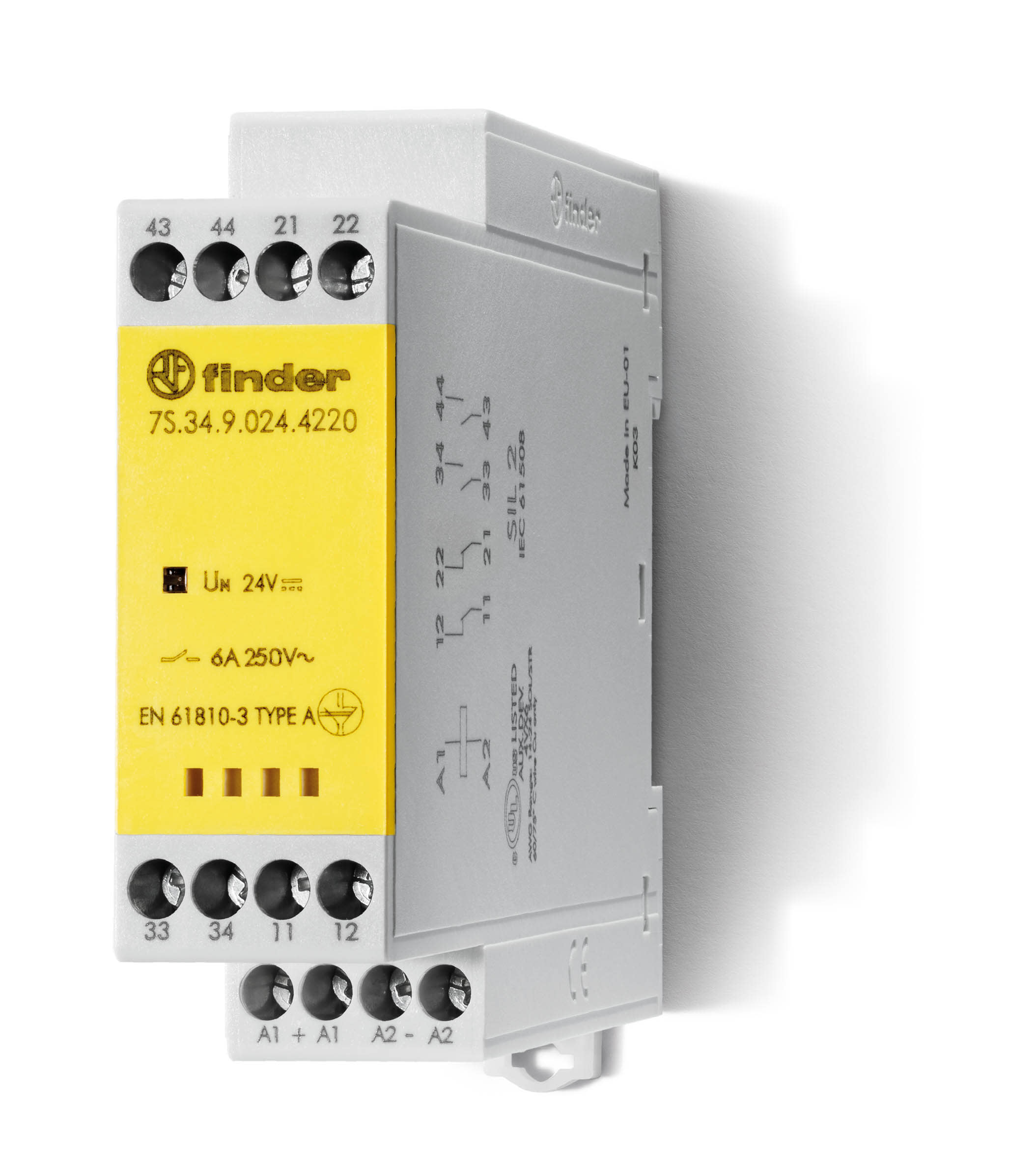 Finder - Relais mod contacts guidés 2NO + 2NC 6A 230 à 240V AC, AgSnO2, SIL2, à cage