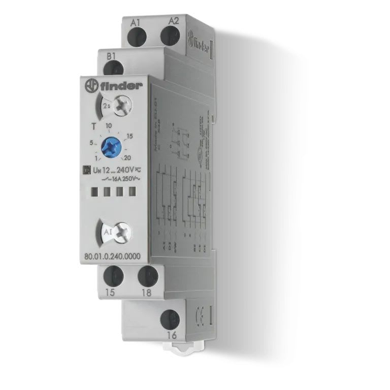 Finder - Tempo 6 fonctions multitension 1RT 16A 12-240VAC/DC, de 0,1s à 24h ferroviaire