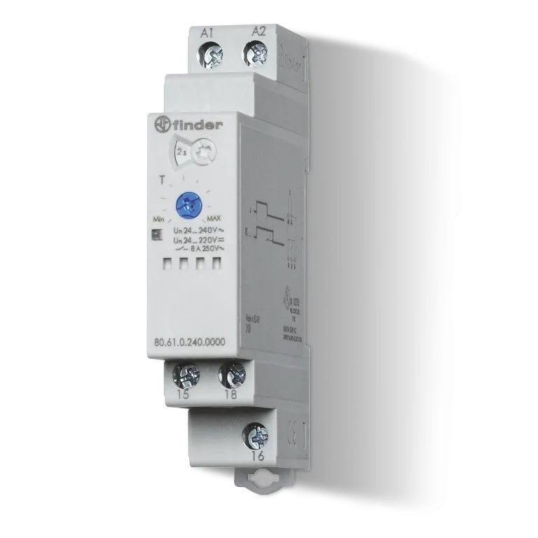 Finder - Tempo fonction BI multitension 1RT 8A 12-240VAC/DC,de 0,05s à 180s ferroviaire