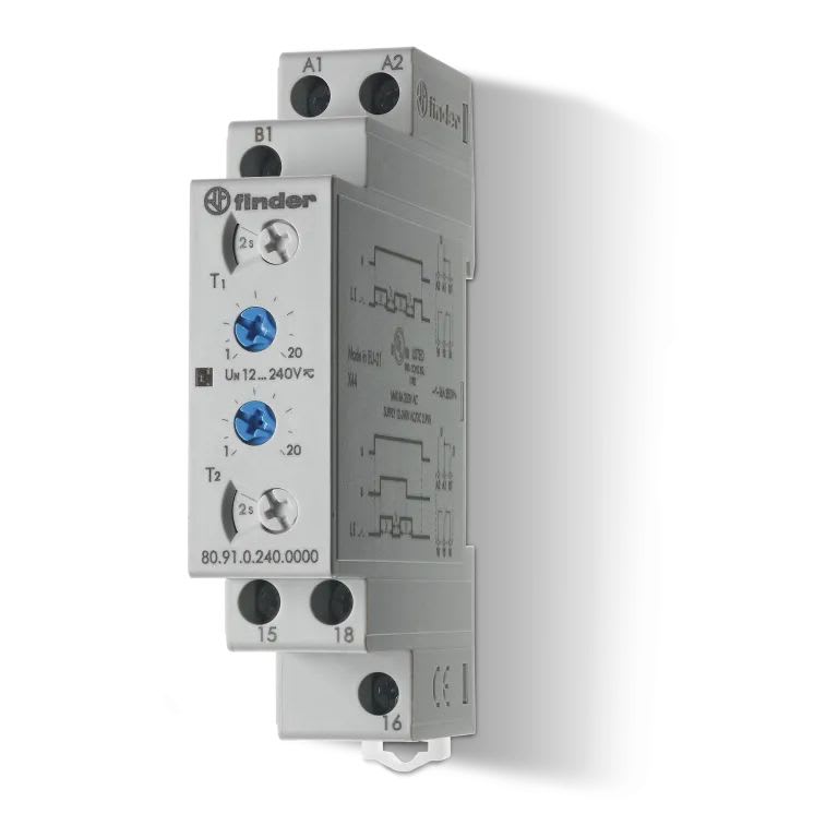 Finder - Tempo asymétriq fonction LE/LI multitension 1RT 16A 12-240VACDC, de 0,1s à 24h