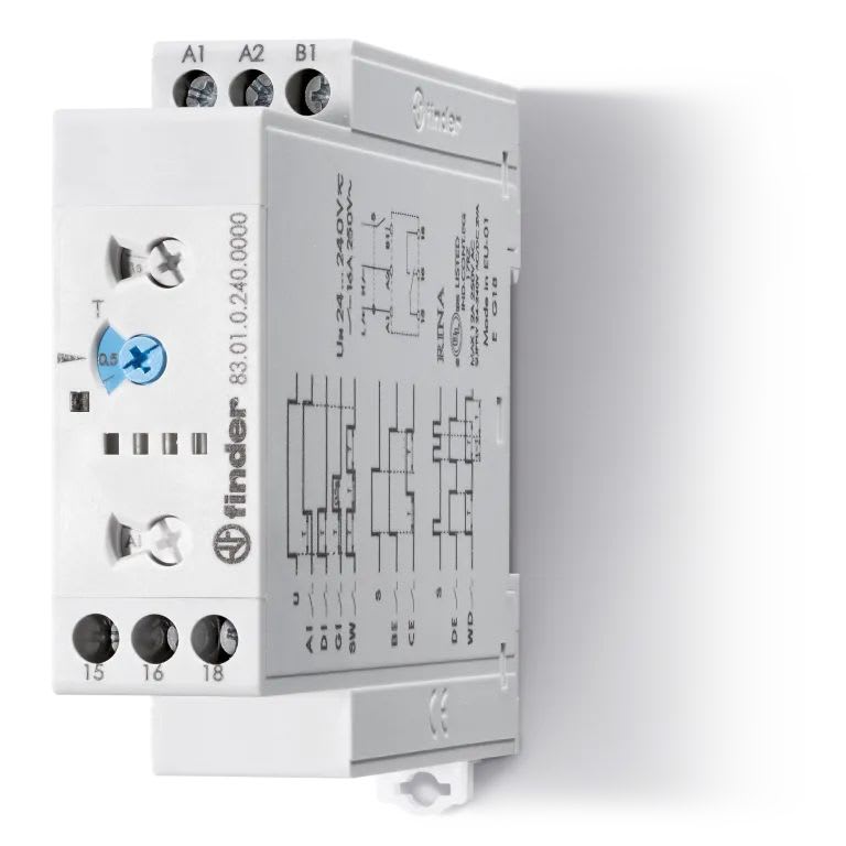 Finder - Tempo multifonction multitension 1RT 16A 24-240VAC/DC, de 0,05s à 10jrs