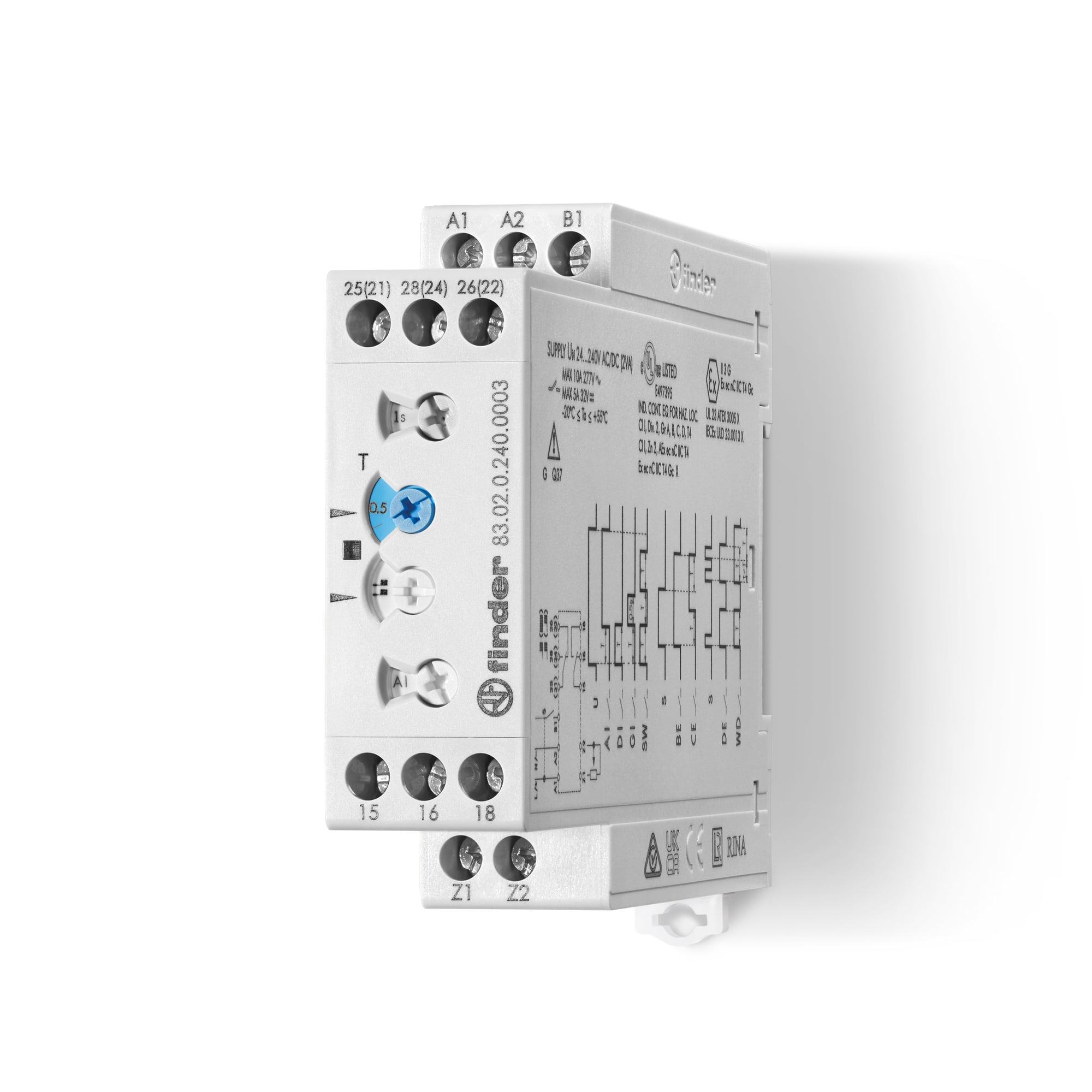 Finder - Tempo multifonction multitension 2RT 10A 24-240VAC/DC, de 0,05s à 10jrs IECEx