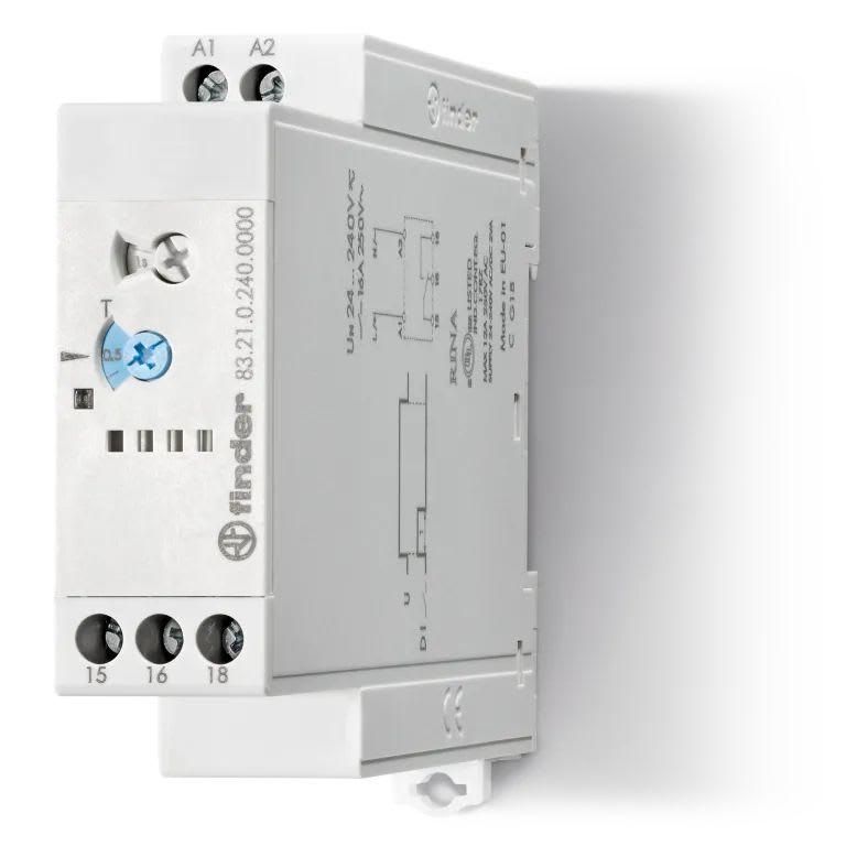 Finder - Tempo fonction DI multitension 1RT 16A 24-240V AC/DC, de 0,05s à 10jrs