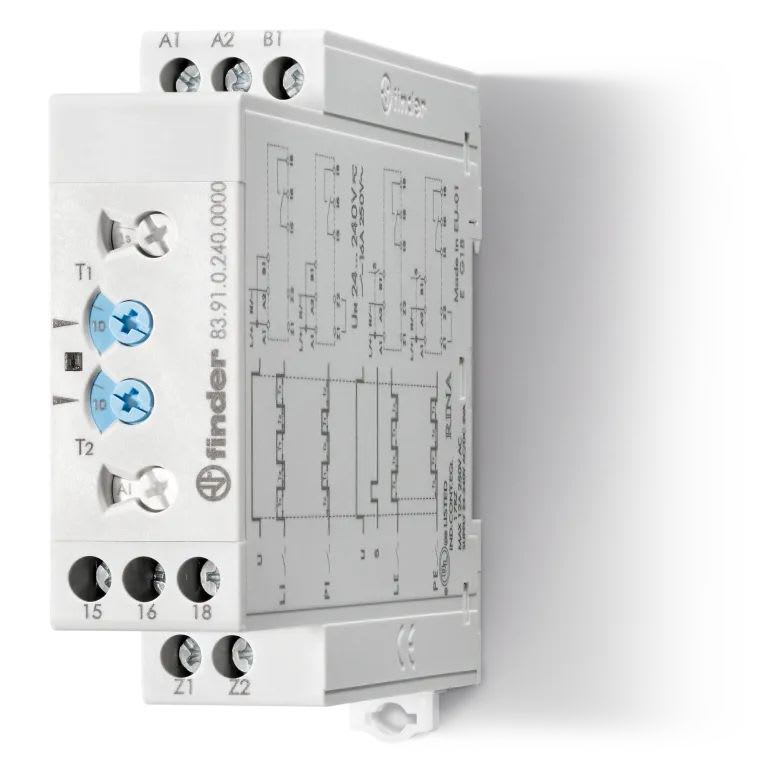 Finder - Tempo asymériq LE/LI/PE/PI multitens 1RT 16A 24-240VAC/DC, de 0,05s à 10jrs