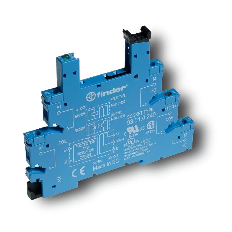 Finder - Support 6A 250V 110 à 125V DC, pour série 34, bleu, à cage, 6,2mm