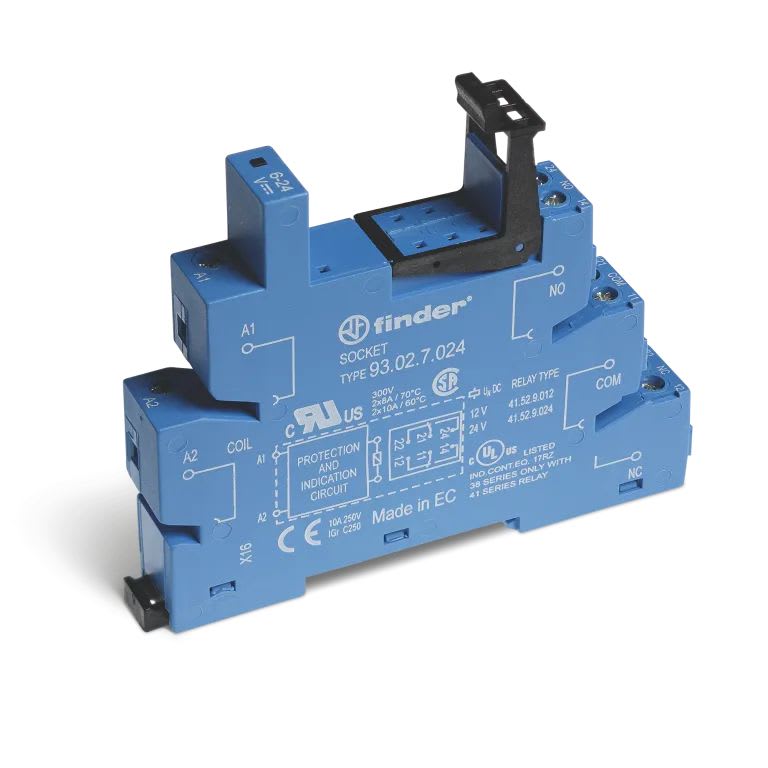Finder - Support 10A 250V 24V AC/DC, pour séries 4452 ou 4161, bleu, à cage