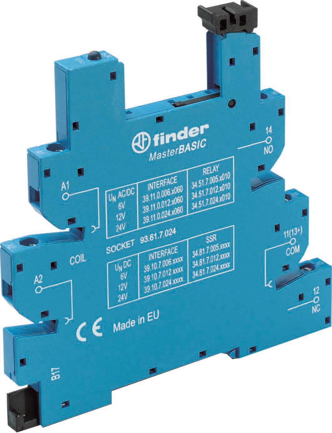 Finder - Support 6A 250V 24V DC, pour série 39, bleu, à ressort, 6,2mm