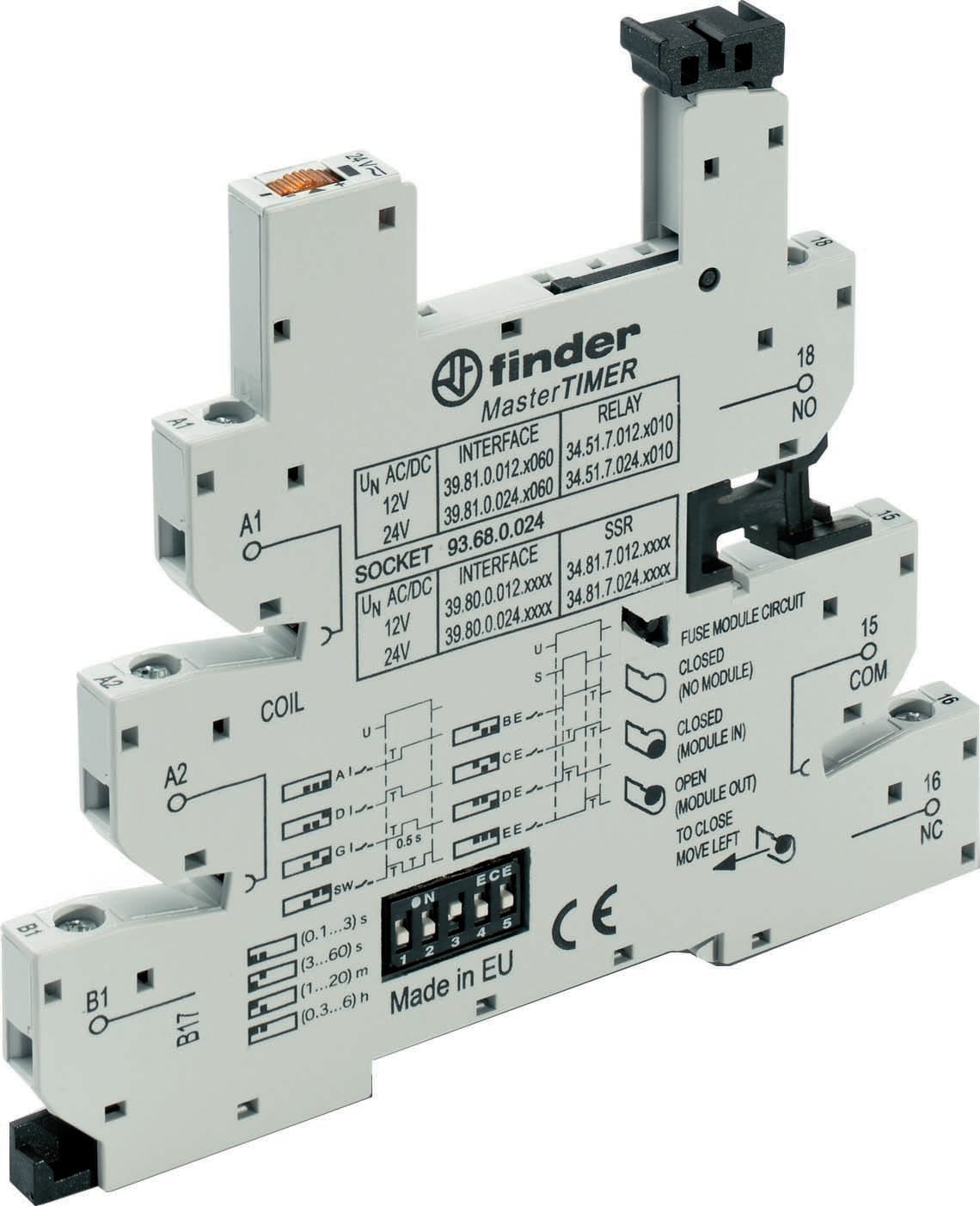 Finder - Support 6A 250V 24V AC/DC, pour série 3980, bleu, à ressort, 6,2mm
