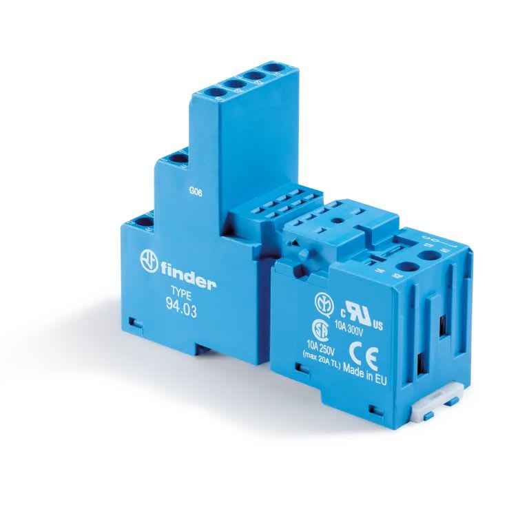 Finder - Support 10A 250V série 5533, bleu, étrier métal, bobine et contacts séparés