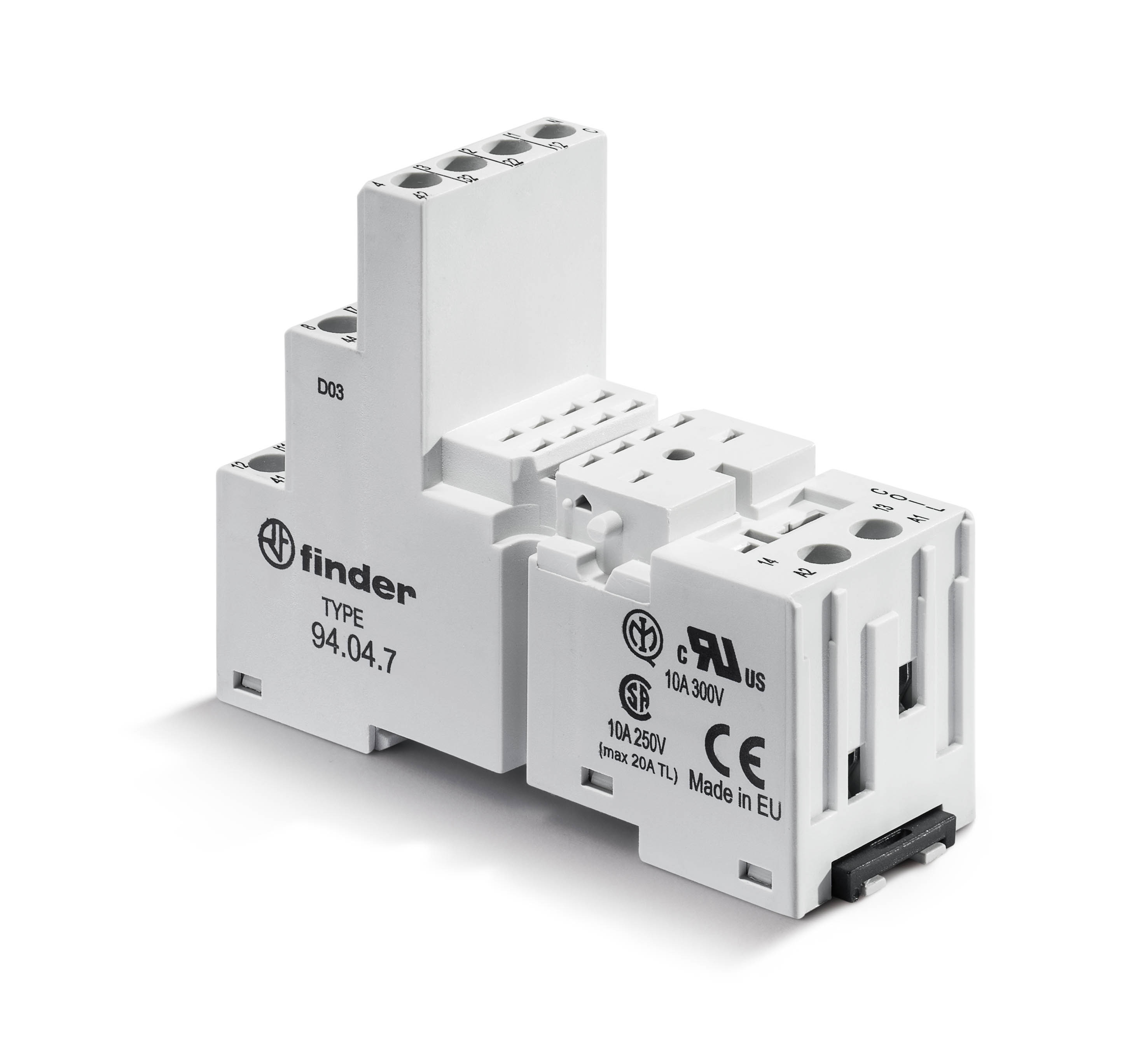 Finder - Support 10A 250V série 5534, étrier métal, bobine /contact séparé, ferroviaire