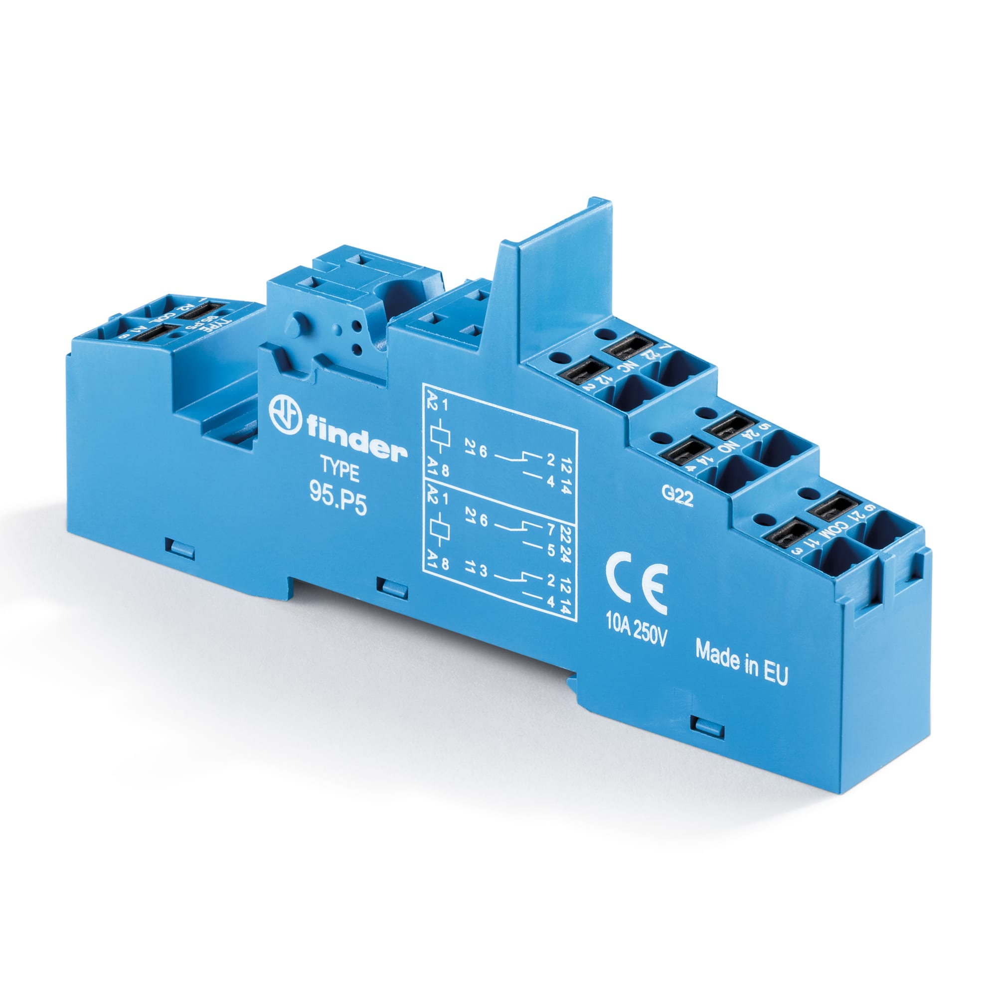 Finder - Support 10A 250V séries 4051, 52, 61, gris, étrier métal, Push-in, ferroviaire