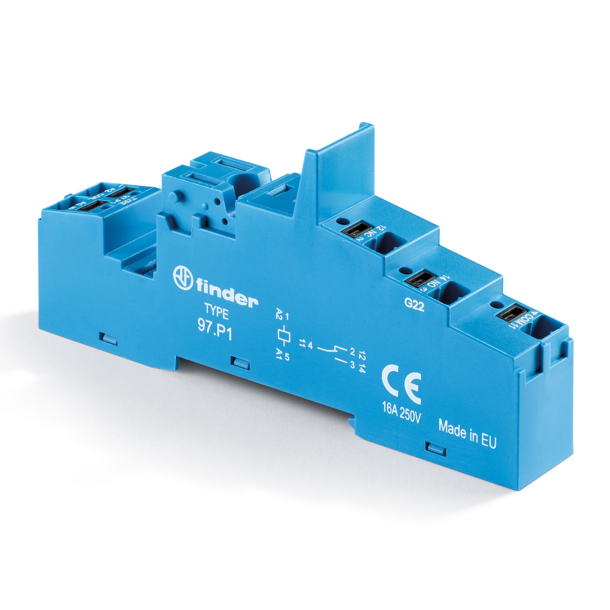 Finder - Support 10A 250V série 4661, bleu, étrier métallique, Push-in, ferroviaire