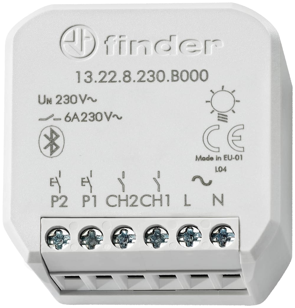 Finder - Actionneur multifonction YESLY 2NO 6A 230V AC, Bluetooth, à encastrer