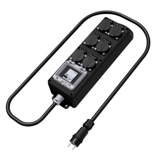 Bals - Coffret caoutchouc - IP44 IK10 6 PC Noires 10/16A-D.DIFF 2P 16A 30mA