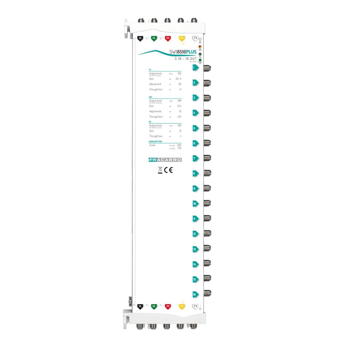 Fracarro Portenseigne - Multiswitch XS5 actif, réglage de gain 5E-16S
