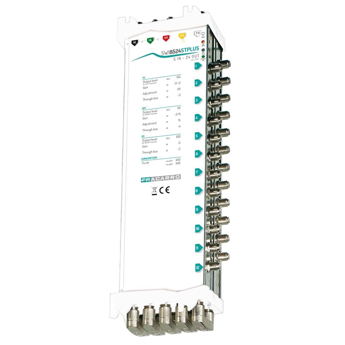 Fracarro Portenseigne - Multiswitch XS5 actif, réglage de gain 5E-24S